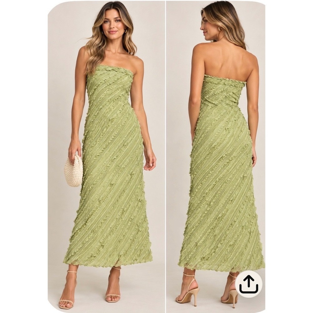 Endless Rose Strapless Ruffled Maxi Dress Pistachio Green HN2704D Large